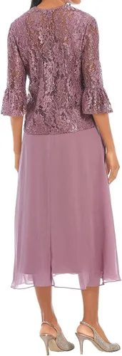 Vista 3 de Vestidos para madre de la novia, vestido de gasa de encaje para mujer, vestido de noche formal, vestidos de abuela con chaqueta