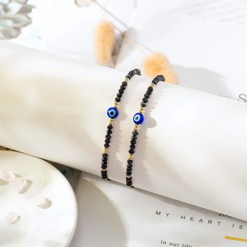 Vista 2 de Tarsus Delicadas pulseras de cuentas de mal de ojo amuleto de cuerda ajustable para mujeres y hombres