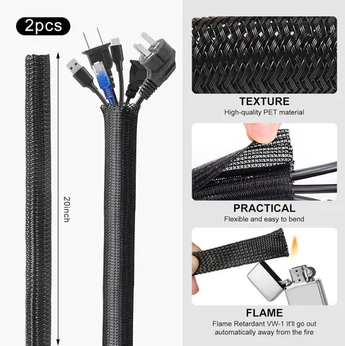 Vista 3 de Kit de organización de cables de 137 piezas, 4 fundas para cables, 100 bridas para cables, 10 clips para cables, 15 bridas adhesivas de pared, 10