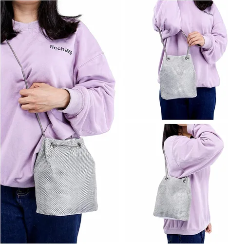 Vista 3 de Ayliss - Bolsa tipo cubo con diamantes de imitación para mujer, que se cruza en el cuerpo, tamaño minipequeño, brillante, de noche