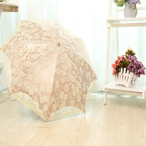Vista 10 de Orgrimmar Sombrilla de encaje para mujer, protección anti-UV, UPF 50+, paraguas plegable ligero y portátil (negro)