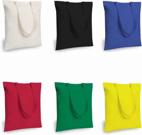 Vista 44 de TOPDesign Paquete de 10 bolsas de mano económicas de algodón de 11.8"x13", bolsas de tela ligeras y pequeñas reutilizables para compras de Beige
