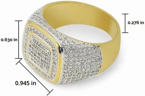 Vista 2 de JINAO - Anillo de oro de 18K ICED OUT, anillo de diamante simulado, banda Micropave para hombre