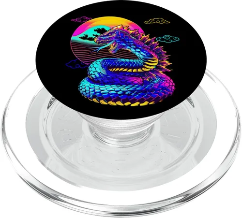 Vista 7 de Cool Streetwear synthwave 80s 90s retro anime snake dragon PopSockets Adhesive PopGrip