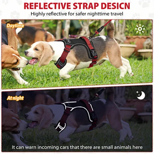 Vista 5 de Arnés para perro sin tirones de tamaño pequeño, arnés para pasear perro negro, chaleco reflectante Oxford de servicio y asa de fácil control