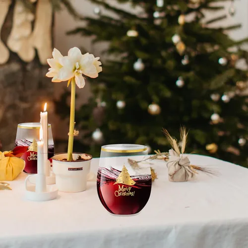 Vista 6 de SUT Copas de vino de plástico, copas de vino de Navidad de plástico, vasos de plástico, copas de vino desechables, vasos desechables, copas de vino