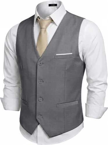 Vista 12 de Chaleco de traje de negocios para hombre, chaqueta ajustada, chalecos de traje casual Beige