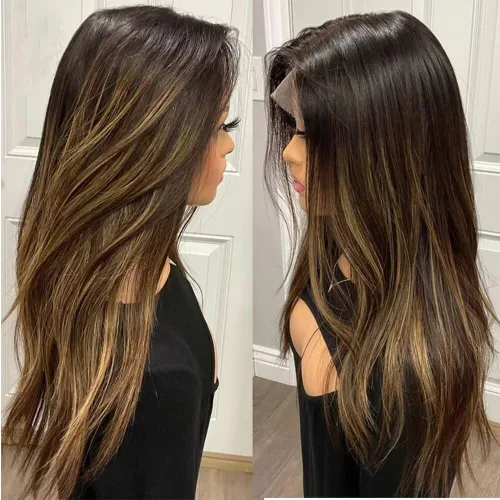 Vista 12 de Peluca de cabello humano con encaje frontal transparente HD 1B 27 de color degradado 1B 27, con nudos blanqueados, densidad del 180%, prearrancada