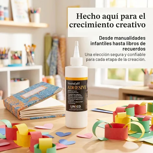 Vista 4 de Lineco Adhesivo de pH neutro, pegamento multiusos sin ácidos, blanco, 8 onzas, 1 paquete Dries Clear, Remains Flexible, Used for Bookbinding and