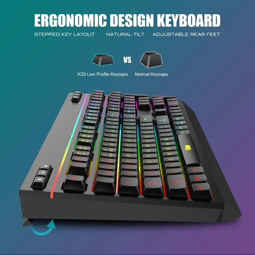 Vista 6 de RedThunder Combo de teclado y mouse inalámbricos K20, teclado antifantasma de tamaño completo con teclas multimedia + mouse óptico 7D 4800DPI, juego
