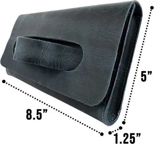Vista 6 de Hide Drink Bolso de mano con asa hecho a mano de cuero de grano completo - Cartera para tarjetas dinero bolso elegante libro de bolsillo
