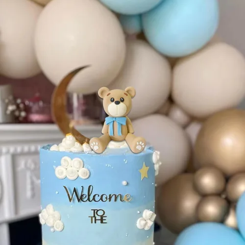 Vista 4 de Decoración 3D para tartas de oso para decoración de tartas de oso para niños y niñas, baby shower, suministros de fiesta de cumpleaños (azul)