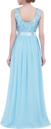 Vista 3 de Vestido largo de gasa bordada para mujer, con encaje de ganchillo, para boda, dama de honor, graduación, noche