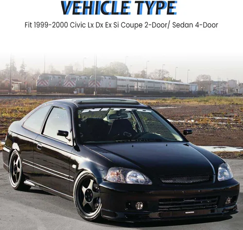 Vista 2 de Rejilla de parachoques delantero compatible con 1999-2000 para Civic Coupe/Sedán JDM Tipo R ABS Malla negra Parte de repuesto de protector