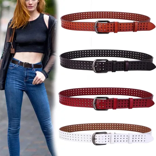 Vista 2 de VONSELY Cinturones de cuero huecos para mujer, cinturones de cuero suave para mujer con hebilla de pin