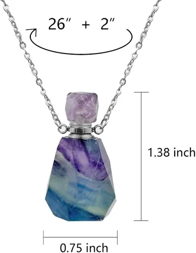 Vista 47 de Perfume Bottle Necklace Heart Shape, Amethyst Necklace Healing Crystal for Women, Essential Oil Diffuser Bottle Necklace Jewelry for Liquid