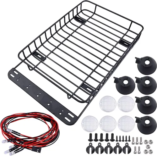 Vista 6 de Juego de portaequipajes de techo de metal para coche RC con luces LED para 1/10 RC Crawler Car TRX-4 Axial SCX10 90046 SCX10 III AXI03007 Redcat Gen