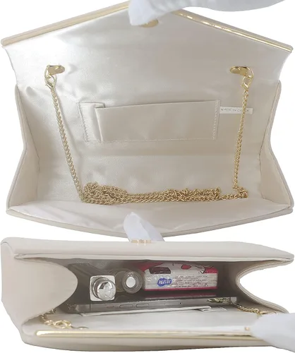 Vista 6 de Bolso de mano clásico de cuero vegano con sobres, bolso de noche plegable