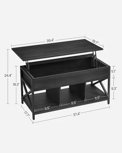 Vista 2 de VASAGLE Mesa de Centro con Tapa Elevable, Mesa de Café Elevable con Estante de Almacenamiento, Compartimentos Ocultos y Tapa Elevable, para Sala