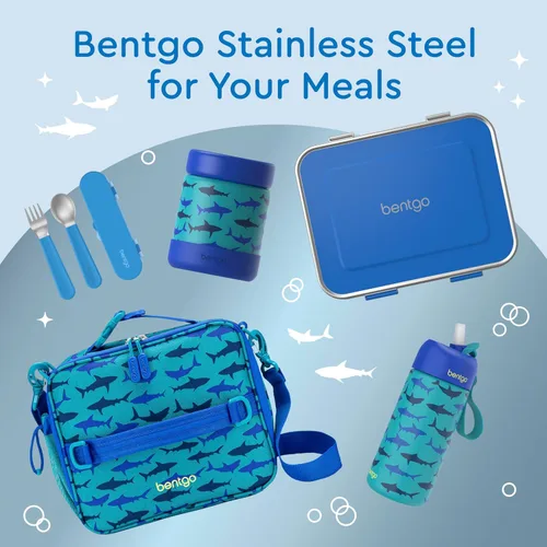 Vista 7 de Bentgo Kids - Lonchera de acero inoxidable resistente a derrames para niños, de 3 compartimentos con contenedor de silicona adicional, duradera