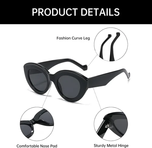Vista 5 de YAMEIZE Lentes de sol vintage de gran tamaño con diseño de ojo de gato, montura gruesa, lindos lentes de sol ovalados para mujeres y hombres, tonos