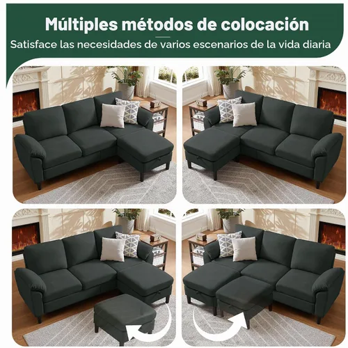 Vista 8 de Sofá modular convertible de 80 pulgadas, sofá pequeño en forma de L de 3 asientos con diván de almacenamiento reversible, sofá moderno de tela