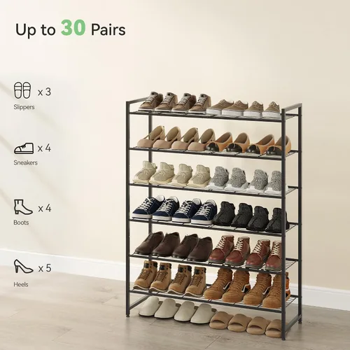 Vista 5 de Nunsino Zapatero de metal, organizador de zapatos de garaje de 6 niveles, con capacidad máxima para 30 pares, estante de almacenamiento de zapatos