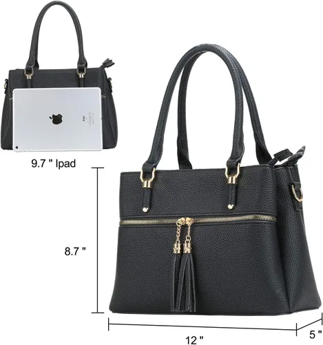 Vista 6 de KKXIU Bolsos tipo satchel para mujer con asa, bolsos de hombro y carteras con bolsillos y cremallera, bolsos cruzados de cuero