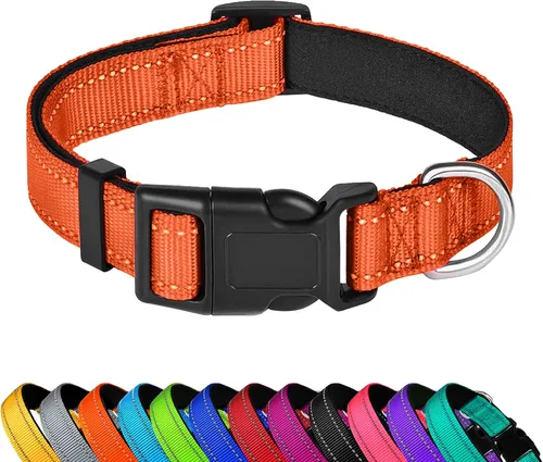 Vista 13 de Collar reflectante para perro, ajustable de neopreno suave acolchado de nailon para mascotas con hebilla para cachorros y perros pequeños, gatos