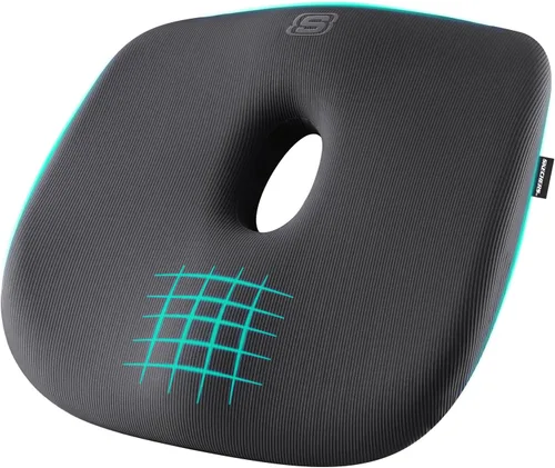 Vista 13 de Skechers Cojín de asiento de espuma viscoelástica, cojín para silla de oficina con forma de dona para aliviar el dolor de coxis, almohada para silla