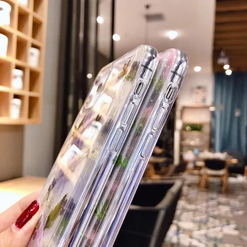 Vista 6 de Abbery Diseñada para iPhone 11 Pro Max, bonita funda transparente con diseño floral, silicona TPU, transparente, seca, flor morada real, moderna