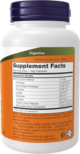 Vista 2 de NOW Foods Suplementos, Enzimas Vegetales con Lactasa, Proteasa, Papaína y Bromelaína, 120 Cápsulas Vegetales