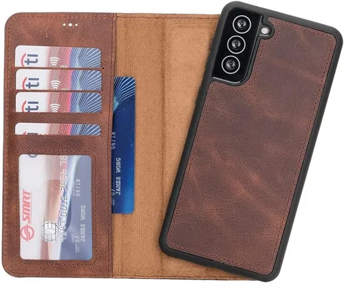Vista 23 de HARDISTON Funda tipo cartera compatible con Samsung Galaxy S21, hecha a mano, de piel auténtica, cubierta magnética desmontable tipo flip con Negro