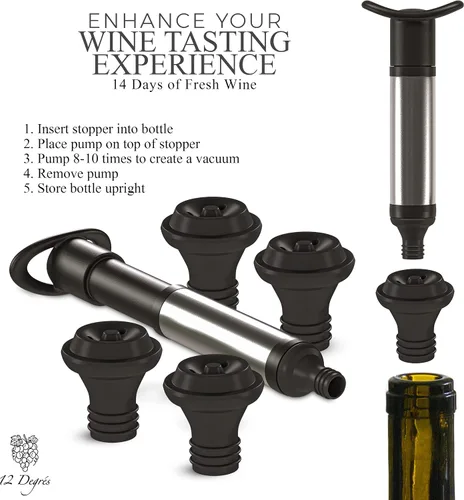 Vista 5 de Juego de Enfriador de Vino 12 Degrés - Regalos de Vino Perfectos para Mujeres y Hombres - Enfriador de Vino Aislado de Acero Inoxidable con Bomba