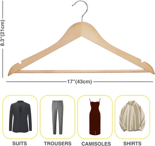 Vista 7 de Perchas de madera para uso diario, perchas para armario, perchas de madera resistente para trajes, camisas, chaquetas, vestidos, pantalones