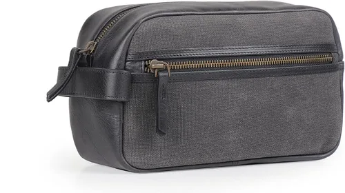 Vista 11 de Londo Neceser de viaje de cuero genuino, maquillaje, bolsa organizadora de afeitado - Kits Dopp - Unisex Negro