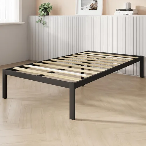 Vista 10 de Novilla Marco de cama individual sin cabecero, marco de cama de plataforma de metal, resistente, no necesita somier, soporte de listones de madera