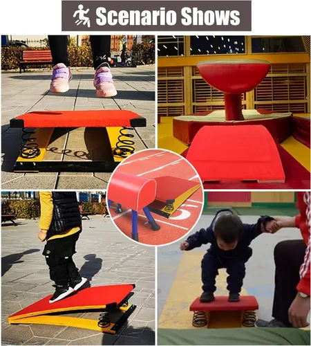 Vista 2 de ZIMGOD Escalera de gimnasia junior, trampolín para niños con 2 resortes y alfombra acolchada, equipo deportivo para interiores y exteriores,