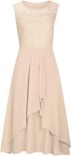 Vista 3 de Vestido de invitada de boda para mujer, de gasa, elegante, de encaje, sin mangas, para dama de honor, S-4XL