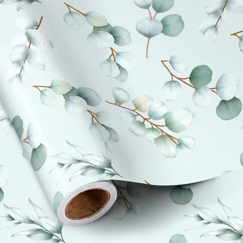 Vista 21 de RUSPEPA Papel de regalo reversible floral para niñas y mujeres, mini rollo, acuarela azul floral y azul sólido papel de regalo para cumpleaños