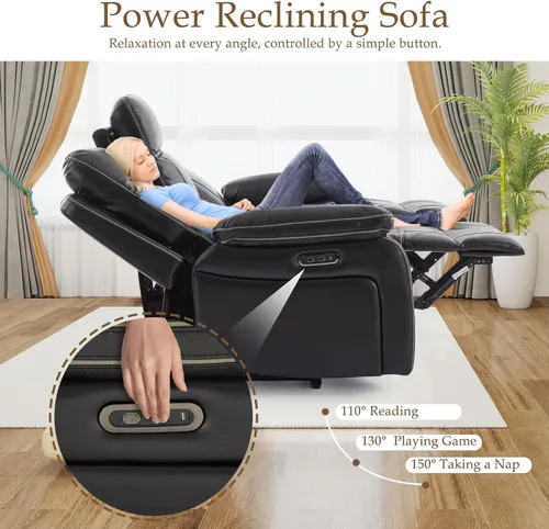 Vista 5 de Sofá Reclinable Eléctrico con Mesa Plegable, Sofá Reclinable Eléctrico de Cuero Transpirable, Sofá Reclinable Loveseat Eléctrico