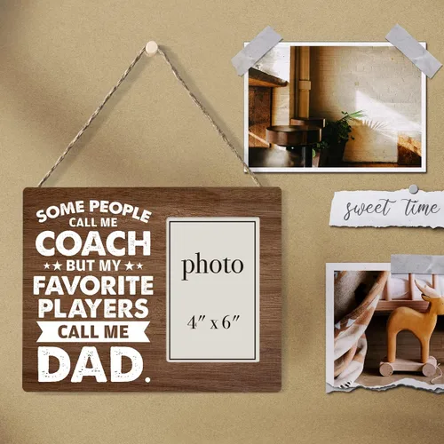 Vista 5 de Zauly Marco de fotos de madera para papá entrenador regalo de hija e hijo, mis jugadores favoritos Call Me Dad Marco de fotos de madera regalos