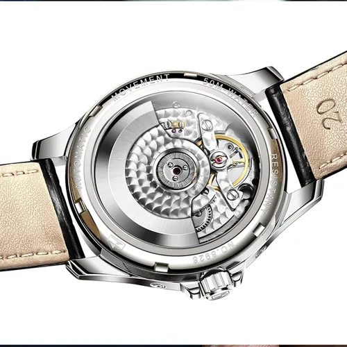 Vista 9 de OLEVS Relojes automáticos de cuero para hombre, esqueleto mecánico, Tourbillon, bisel de acero, reloj de pulsera para hombre, sin batería, correa
