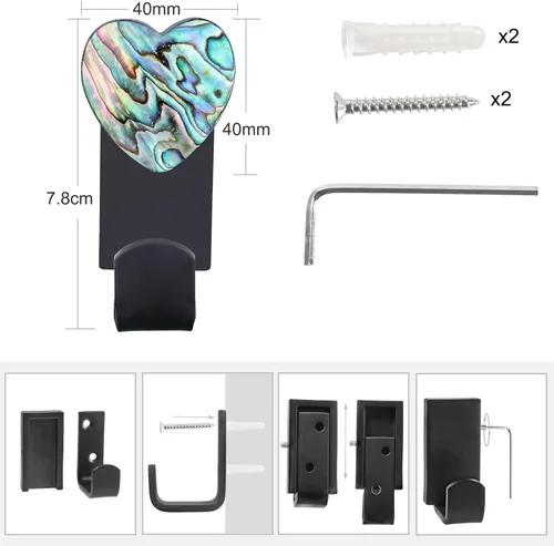Vista 2 de Rockcloud Paquete de 2 ganchos para colgar en la pared de abulón con tornillos, ganchos de pared para dormitorio, sala de estar, cocina, hogar