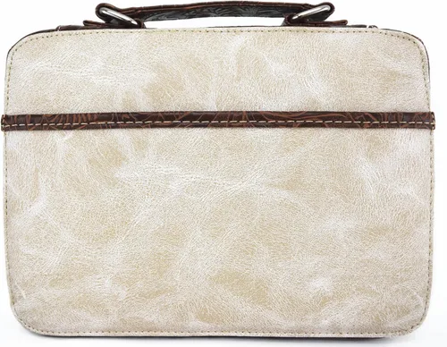 Vista 2 de Funda de transporte con versículo bordado de las Escrituras occidentales para mujer, con correa extra, bolso cruzado (beige)