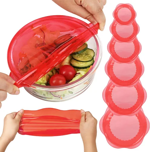 Vista 14 de Tapas elásticas de silicona para almacenamiento de alimentos en el refrigerador, fundas elásticas reutilizables para tazas, latas, tarros