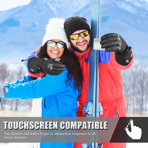 Vista 5 de MCTi - Guantes impermeables de invierno para snowboard, con piel sintética para pantalla táctil y correas para muñeca