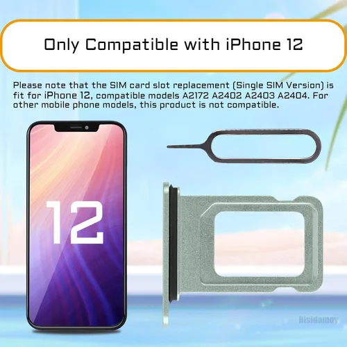 Vista 3 de Para iPhone 12 Verde Tarjeta SIM Bandeja de Reemplazo Solo Versión SIM para iPhone12 Ranura para tarjeta con anillo de goma impermeable Kit