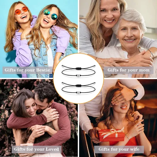 Vista 4 de Btysun Pinky Promise Pulseras para parejas, amigos, regalos iniciales a juego, regalos de cumpleaños para mujeres, novia, novio, mejor amigo