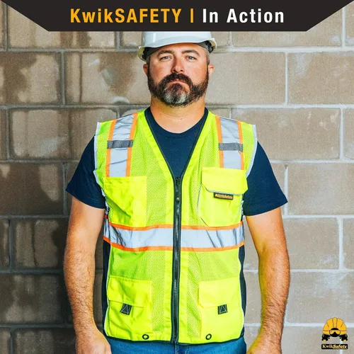 Vista 6 de KwikSafety - Charlotte, NC - Chaleco de seguridad clásico y supremo [bolsillo gigante] Clase 2 Trabajo PPE ANSI probado OSHA Cumple con OSHA